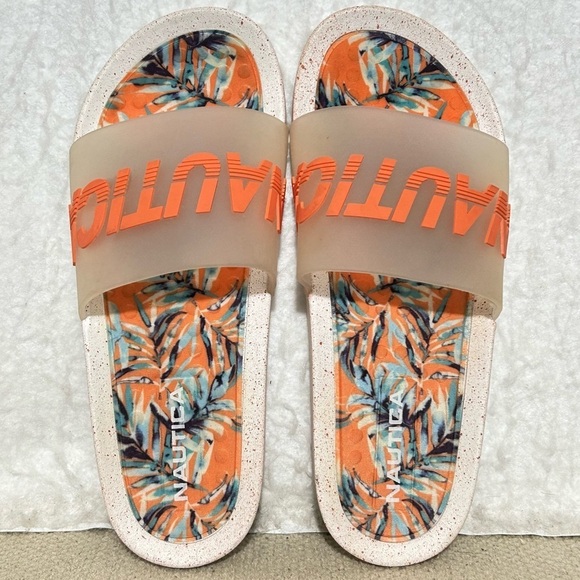 Náutica Womens Orange Tropical Open Toe Slip On Logo Strap Slides Shoes SZ 10 - Picture 5 of 9
